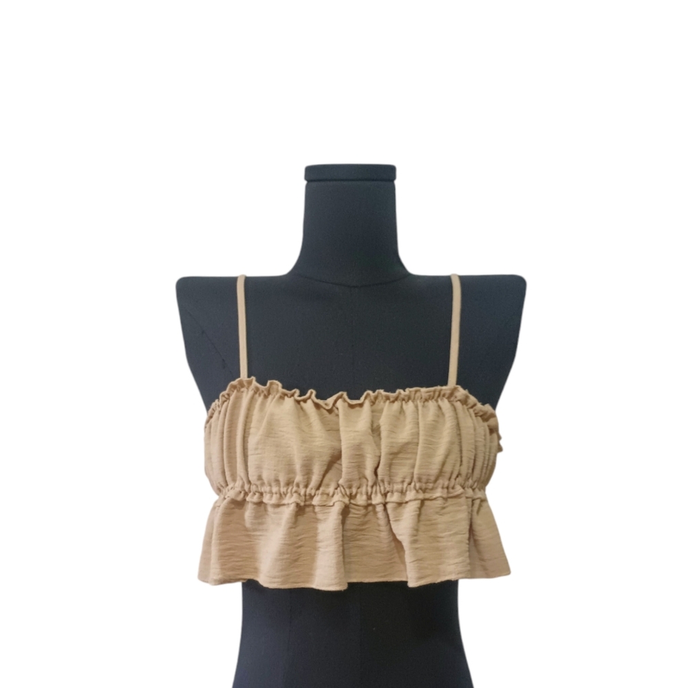 Paper Moon Tan Brown Ruffle Crop Top - Picture 3 of 7